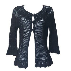 Dress Barn Black Flared Sleeve Open Knit Crochet Cardigan Small Whimsigoth